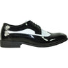 VANGELO Men Dress Shoe TAB-3 Oxford Formal Tuxedo for Prom & Wedding Shoe Black/White Patent Two Tone - Wide Width Available