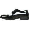 VANGELO Men Dress Shoe TAB-3 Oxford Formal Tuxedo for Prom & Wedding Shoe Black/White Patent Two Tone - Wide Width Available