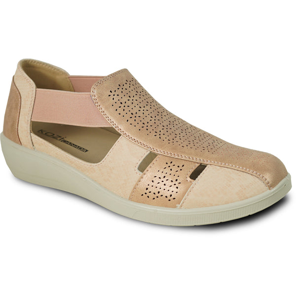 KOZI Women Comfort Casual Shoe OY3229 Wedge Sandal Champagne