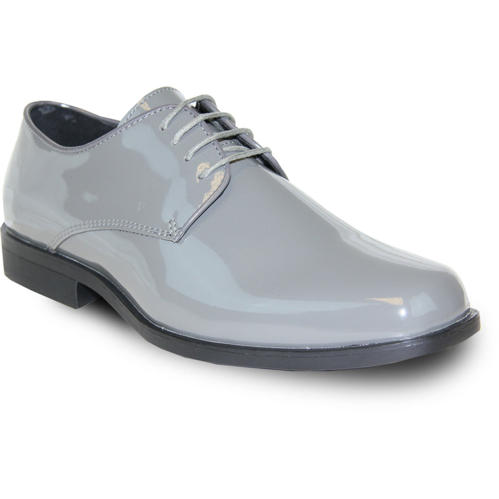 VANGELO Men Dress Shoe TUX-1 Oxford Formal Tuxedo for Prom & Wedding Grey Patent - Wide Width Available