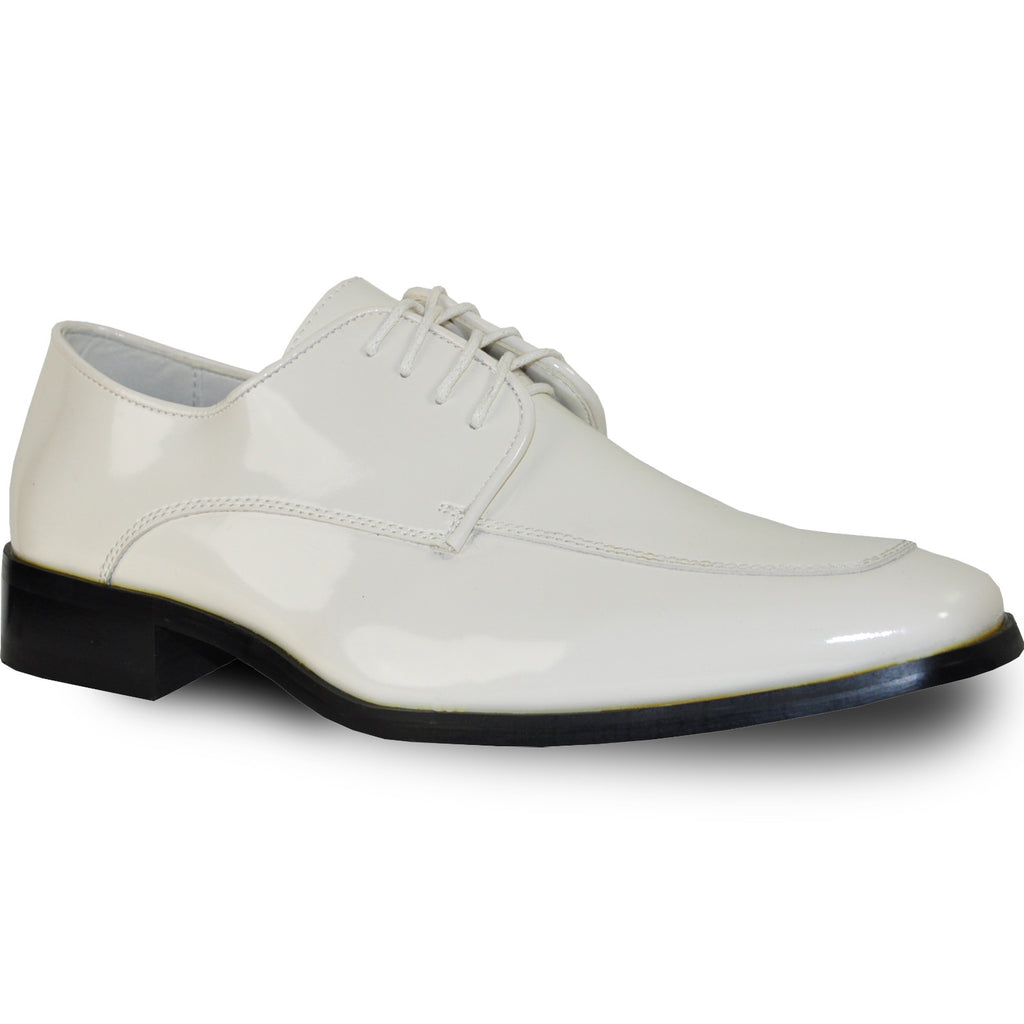 VANGELO Men Dress Shoe TUX-3 Oxford Formal Tuxedo for Prom & Wedding Ivory Patent - Wide Width Available